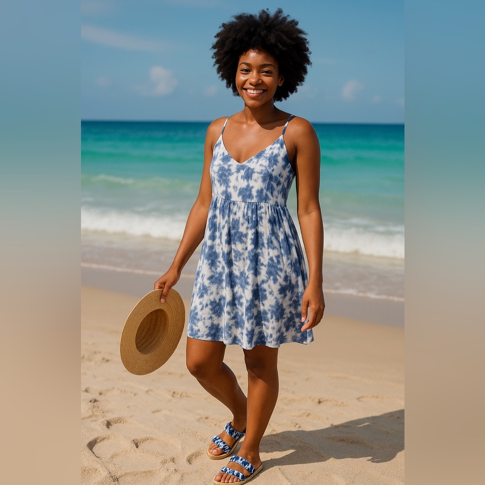 Indigo Tie-Dye Ruched Slide Sandals | Comfy & Stylish Boutique Flat - Picture 2 of 6